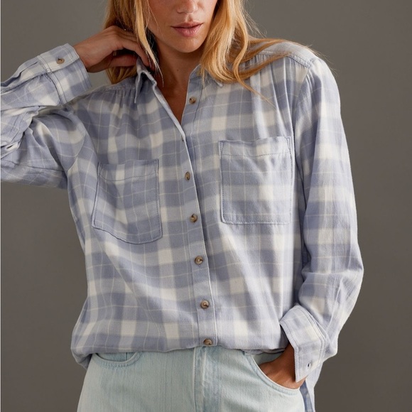 NWT new medium Anthropologie pilcro Hadley button down shirt blue plaid flannel - Picture 13 of 17